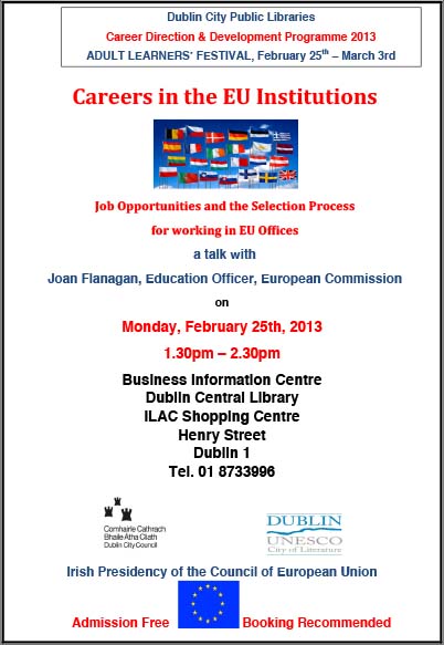 Careers in the EU Institutions: Talk by Joan Flanagan, Education Officer with the European Commission Representation in Ireland